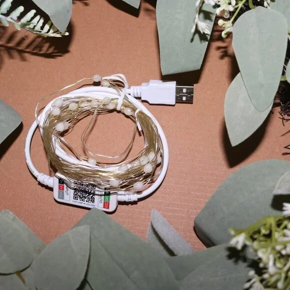 Artificial Eucalyptus wreath 14 inches wide new open box W/LED bluetooth lights - Picture 2 of 7